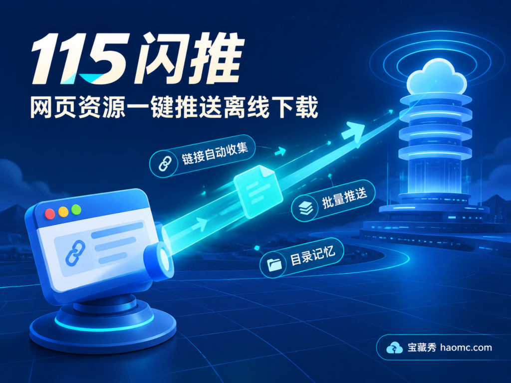 115闪推 功能主题插画:网页链接批量推送 115 网盘离线下载
