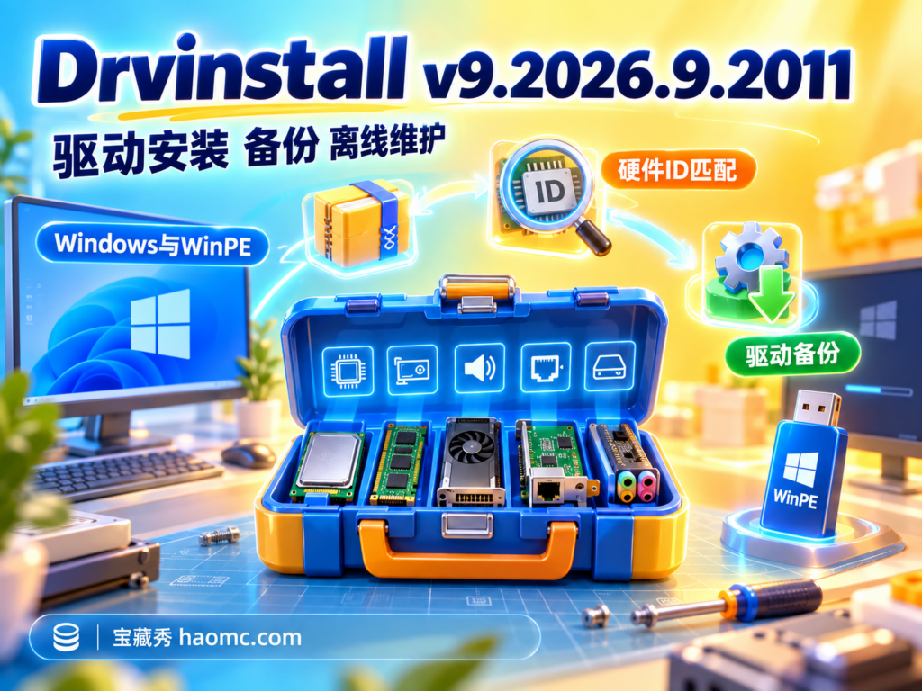 Drvinstall 驱动安装、备份与离线维护主题插画