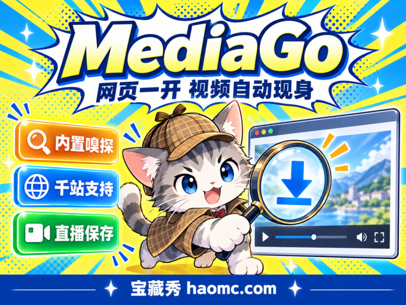视频嗅探下载神器,B站影视站通吃、千站支持,MediaGo-宝藏秀