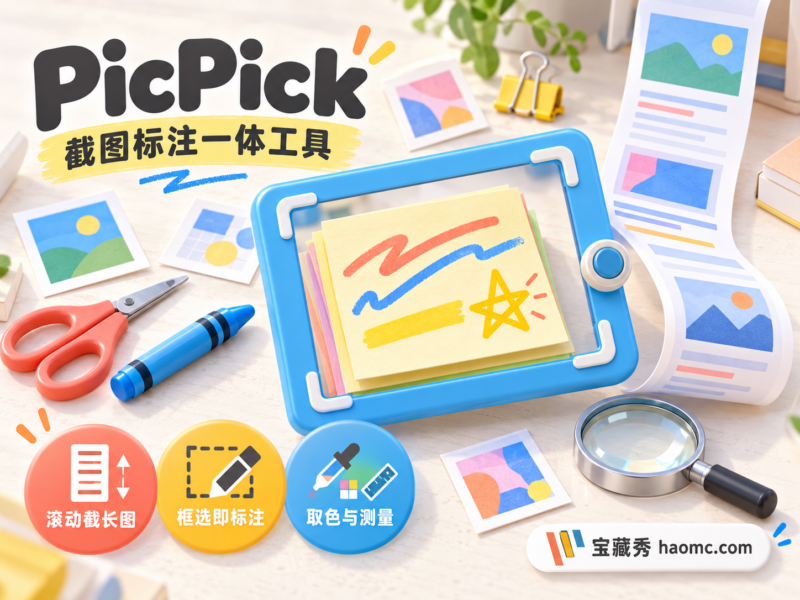PicPick 截图工具:滚动截屏、标注编辑与取色测量-宝藏秀